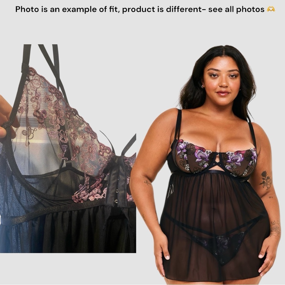 🌷iCollection Floral Embroidered Sheer Babydoll Lingerie Black 3/$30